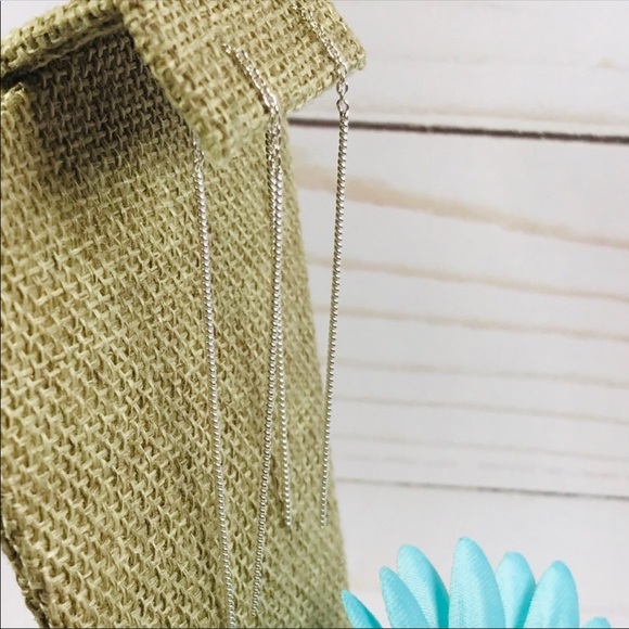 Sterling Silver Threader Earrings Twist Bar - Picture 4 of 7